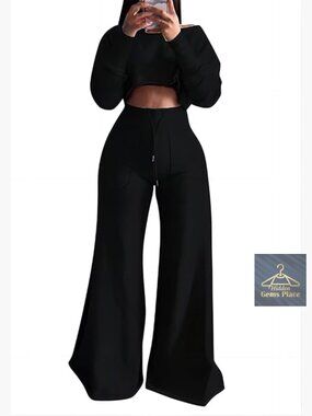 Women's 2 Piece Sweatsuit Set Crop Top & Wide Leg Pants
